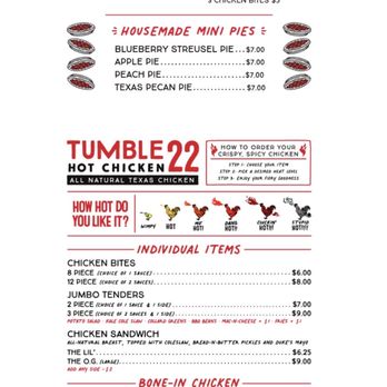 Tumble 22 - Menu - Chicken Shop Near Me - Round Rock, Texas Tumble 22 - Menu - Chicken Shop Near Me - Round Rock, Texas