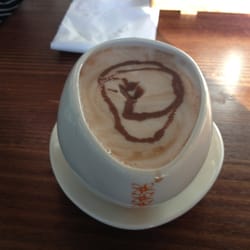 Max Brenner Chocolate Bar - Max Brenner drawn with melted chocolate in a Max Brenner hot chocolate