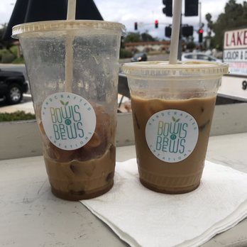 Bowls N Brews - The two ice coffee sizes they have to offer. Carmel cold brew on the left & vanilla cold brew on the right. - Juice Bars & Smoothies Near Me - Santee, California Bowls N Brews - The two ice coffee sizes they have to offer. Carmel cold brew on the left & vanilla cold brew on the right. - Juice Bars & Smoothies Near Me - Santee, California