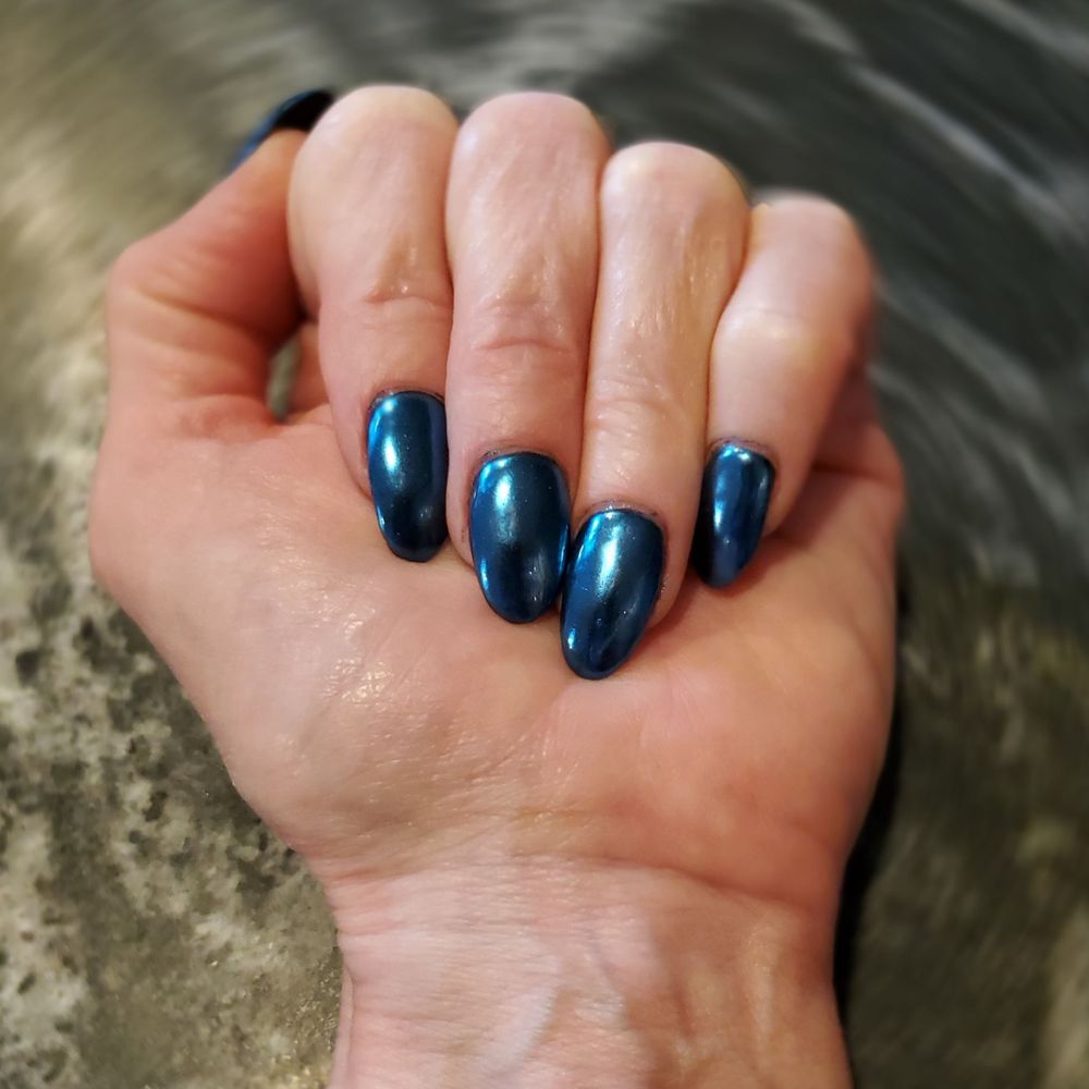 Allure Spa Nails Bar - Blue chrome SNS nails. - Waxing Near Me - Decatur, Georgia