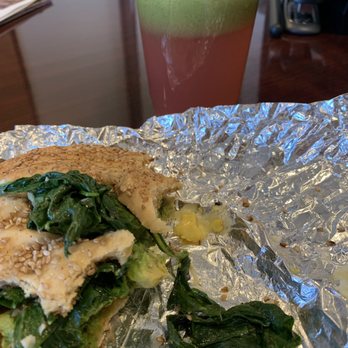 The Green - Vegan breakfast sandwich (with cheddar goo), and an apple, ginger, cucumber, and lime juice (why pink?). - Bagels Near Me - Nantucket, Massachusetts The Green - Vegan breakfast sandwich (with cheddar goo), and an apple, ginger, cucumber, and lime juice (why pink?). - Bagels Near Me - Nantucket, Massachusetts