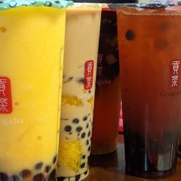 Pictured: Passion GT Boba, Mango Yogurt Boba, Earl Grey 3Js, Lemon Wintermelon Basil Seed Herbal Jelly, Strawberry GT Boba, and QQ Passion. Pictured: Passion GT Boba, Mango Yogurt Boba, Earl Grey 3Js, Lemon Wintermelon Basil Seed Herbal Jelly, Strawberry GT Boba, and QQ Passion.