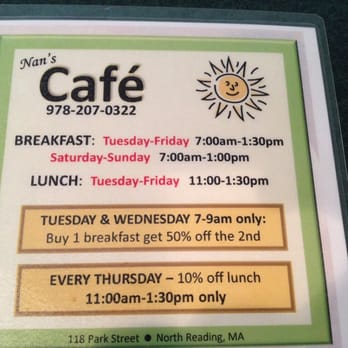 Nan's Cafe - We arrived hoping for lunch, to find it is a breakfast-only menu on Sundays. Forced me to eat delicious pancakes, oh well... - Breakfast & Brunch Near Me - North Reading, Massachusetts