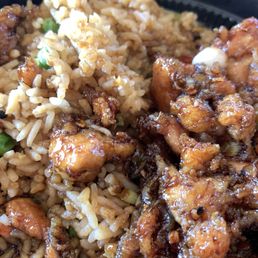 House chicken with fried rice $14.18 good but drenched in sauce House chicken with fried rice $14.18 good but drenched in sauce