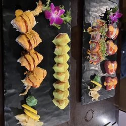 Fuji Sushi & Steakhouse - Hawaii roll, sunset roll, foxy lady roll, and Angel kiss roll