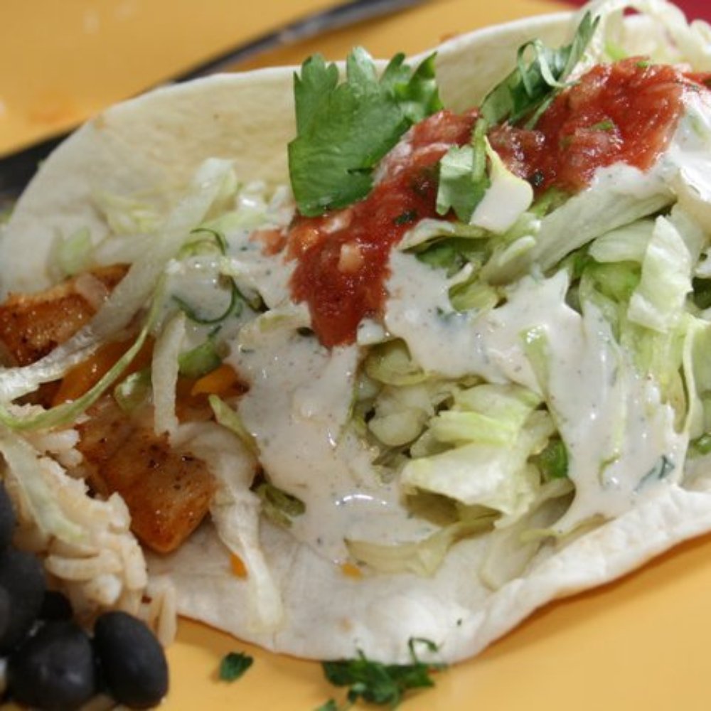 Back 40 Urban Cafe - The Ollie Fish Tacos and black beans over brown rice. - Caribbean Near Me - St. Augustine, Florida
