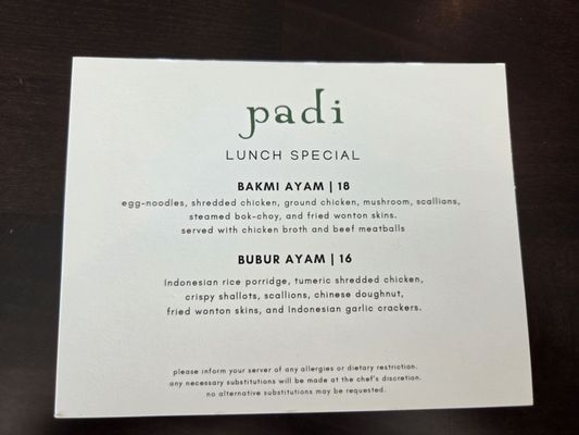 Menu photo 1 Padi Los Angeles, CA