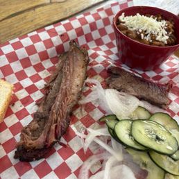 Got this photo after we started eating but here's the brisket and the beans