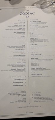 Menu photo 1 The Zodiac Dallas, TX Menu photo 1 The Zodiac Dallas, TX