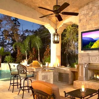 Imagine Audio Video - Outdoor Television installation, above fireplace. - Home Theatre Installation Near Me - Phoenix, Arizona