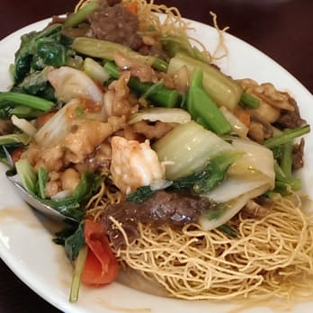 Little Saigon Restaurant - Pan fried crispy noodle with meat and veggies on top - Vietnamese Near Me - Falls Church, Virginia