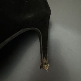 Shoe before - dirty and heel pad damaged but smooth velvety fabric Shoe before - dirty and heel pad damaged but smooth velvety fabric