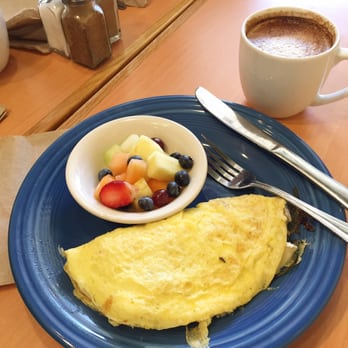 Bull and Bean - Omelet served with fruit salad and a latte. - Sandwiches Near Me - Durham, North Carolina