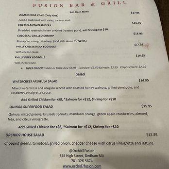 Orchid7 Fusion Bar & Grill - Menu - Caribbean Near Me - Dedham, Massachusetts Orchid7 Fusion Bar & Grill - Menu - Caribbean Near Me - Dedham, Massachusetts