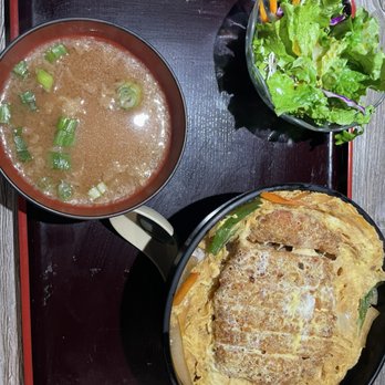 Chopstix - Tonkatsudon with miso soup and salad - Sushi Bars Near Me - San Diego, California Chopstix - Tonkatsudon with miso soup and salad - Sushi Bars Near Me - San Diego, California