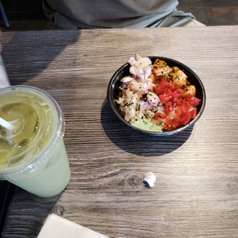 Ahipoki - Shrimp and octopus with white rice, and toppings. Served with green tea. - Seafood Near Me - Queen Creek, Arizona