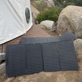 Splitrock Farm and Retreat - Solar panels just randomly thrown on the ground outside the dome - Campgrounds Near Me - Fallbrook, California Splitrock Farm and Retreat - Solar panels just randomly thrown on the ground outside the dome - Campgrounds Near Me - Fallbrook, California