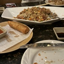 Egg rolls and pork fried rice