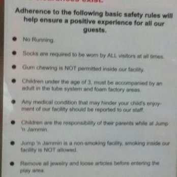 Jump 'n Jammin - Jump N Jamming rules. No running is widely ignored. - Indoor Playcenter Near Me - Arcadia, California