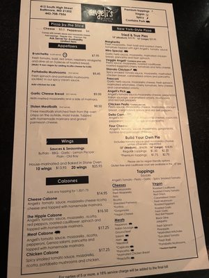 Menu photo 1 Angeli's Pizzeria Baltimore, MD