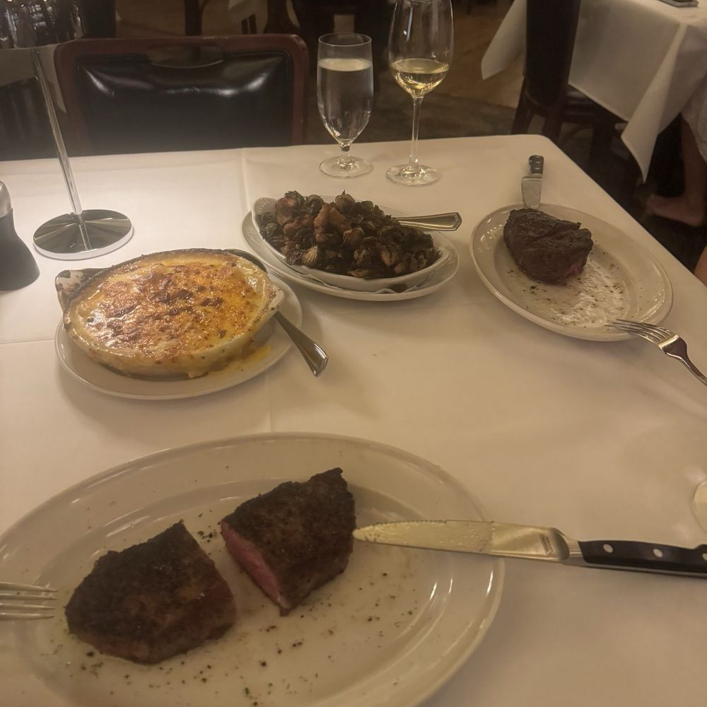 Au Gratin Potatoes, Filet Mignon, Brussel Sprouts, Prime New York Strip Au Gratin Potatoes, Filet Mignon, Brussel Sprouts, Prime New York Strip