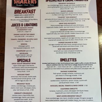 Shakers - Breakfast menu - Diners Near Me - South Pasadena, California