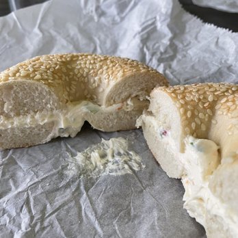 Buddy's Bagels - Sarasota - Sesame with veggie cream cheese - Bagels Near Me - Sarasota, Florida