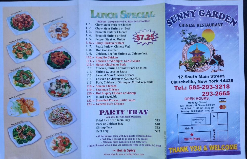 Sunny Garden Chinese Take Away Menu
