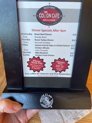 Menu photo 1 Historic Colton Cafe Colton, OR Menu photo 1 Historic Colton Cafe Colton, OR