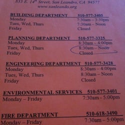 City Hall - San Leandro - Permit center hours