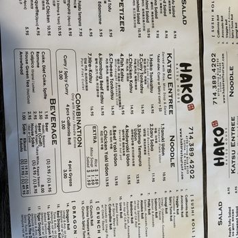 Hako - Menu as of July 2024 - Sushi Bars Near Me - Irvine, California
