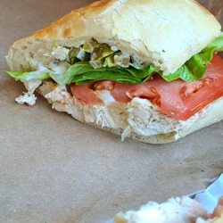 Rhino Market & Deli - Deli chicken torta style sandwich, yummy protein filled, surprisingly light on salt so a dash of hot sauce is welcomed
