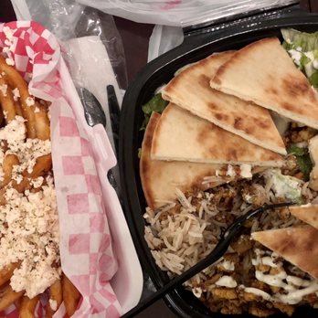 Grill Express - Feta fries and chicken shawarma platter - Middle Eastern Near Me - Gainesville, Florida