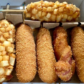 Mochinut - Potato Mozarella and Hotdog, Bacon Hotdog, & Half and Half. - Hot Dogs Near Me - Cerritos, California Mochinut - Potato Mozarella and Hotdog, Bacon Hotdog, & Half and Half. - Hot Dogs Near Me - Cerritos, California