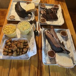 Chuckwagon BBQ & Burgers - Linner!!! 2 Dino Beef Ribs, 1lb brisket, okra, Mac n cheese, and potato salad.