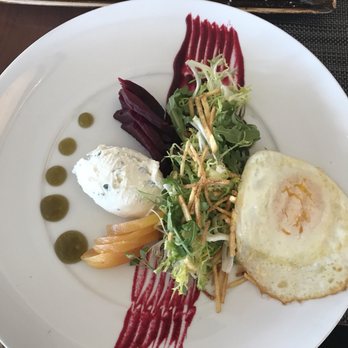Lela - Warm crusted beet salad with an over easy egg. - New American Near Me - Minneapolis, Minnesota