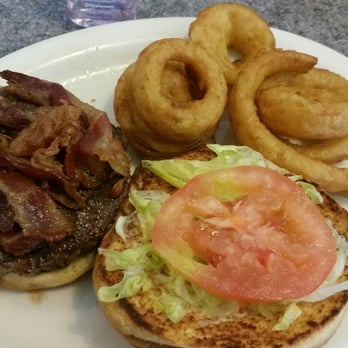 Steak n Egg Diner - Bacon burger with curly onion rings - Breakfast & Brunch Near Me - Washington, DC, District of Columbia