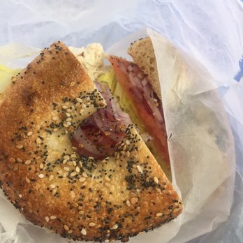 Hoboken Hot Bagels - Everything Bagel w/ Chicken Salad - Breakfast & Brunch Near Me - Hoboken, New Jersey