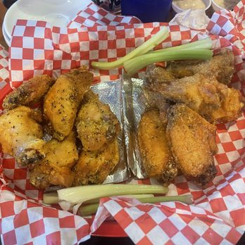 Wing King - Left dry lemon pepper / right garlic parm - Burgers Near Me - Reno, Nevada