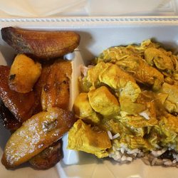 Just A Smile Caribbean Food and Entertainment - Currry Chicken and Plantains