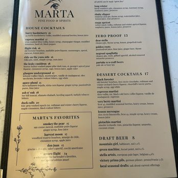 Marta Fine Food and Spirits - Menu - Italian Near Me - Baltimore, Maryland