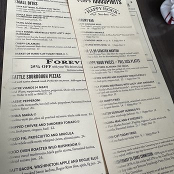 Von's 1000Spirits - Menu - New American Near Me - Seattle, Washington