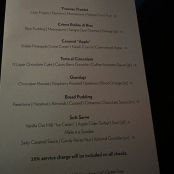 L'Ardente - Dessert Menu - Italian Near Me - Washington, DC, District of Columbia