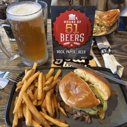 My double burger with the blueberry beer