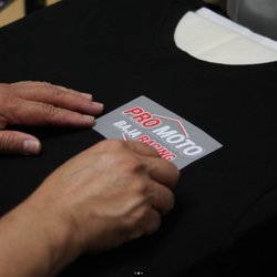 Custom DTF heat transfer prep for Pro Moto Baja Racing -- Lake Forest, CA screen printing shop