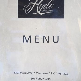 Hyde - Menu cover - Burgers Near Me - Vancouver, British Columbia
