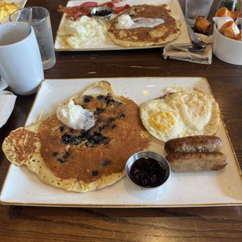 First Watch - Tri-fecta!! Blueberry pancake, over-medium eggs & pork sausages!! :-p - Breakfast & Brunch Near Me - Union, New Jersey
