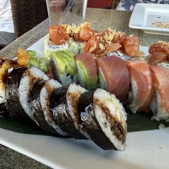 Sekushi On The Beach - Spider Roll (front), Rainbow Roll (middle), Tuna Kahuna (back) - Sushi Bars Near Me - Clearwater Beach, Florida Sekushi On The Beach - Spider Roll (front), Rainbow Roll (middle), Tuna Kahuna (back) - Sushi Bars Near Me - Clearwater Beach, Florida