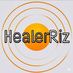 HealerRiz - HealerRiz.com logo is a clean, spiritual design built around a bright golden-orange circle that looks like a glowing sun #HealerRiz
