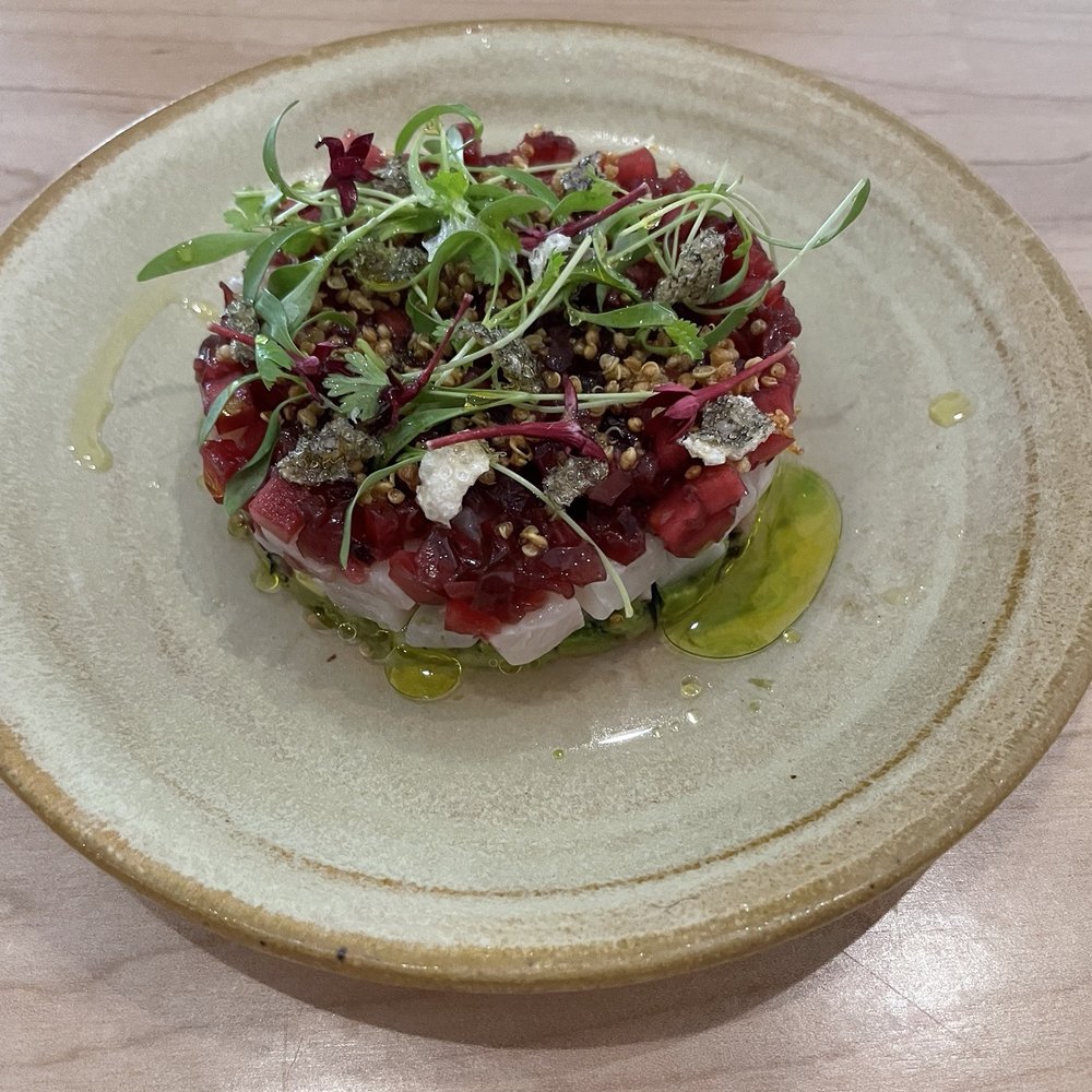 Coro Restaurant - cobia, rainer cherry, shio-koji, grilled avocado - Tapas/Small Plates Near Me - Orlando, Florida Coro Restaurant - cobia, rainer cherry, shio-koji, grilled avocado - Tapas/Small Plates Near Me - Orlando, Florida